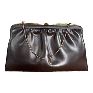 Vintage 1960's Ande Dark Brown Burgundy Leather Clutch Purse Handbag
